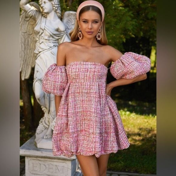 Alamour The Label Elodie Dress Pink Tweed Size Large NWT - Picture 1 of 5